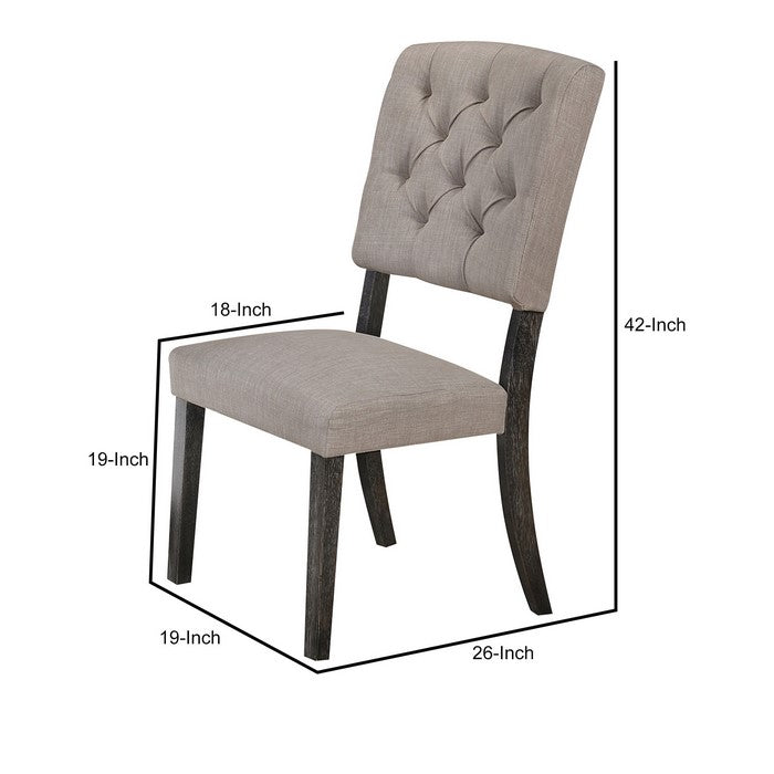 Wooden Side chair with Tufted Back, Set of 2, Brown and Gray