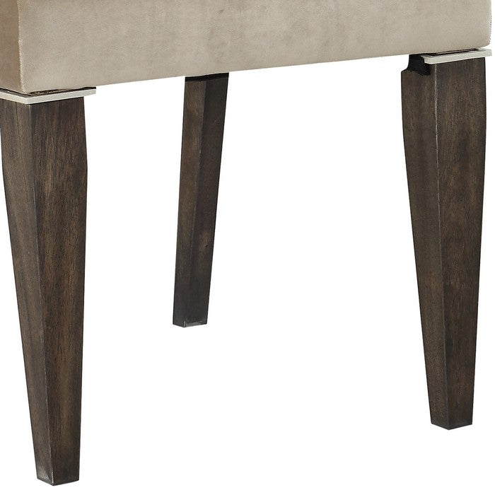 Wood and Fabric Upholstered Dining Chair, Set of 2, Brown and Beige