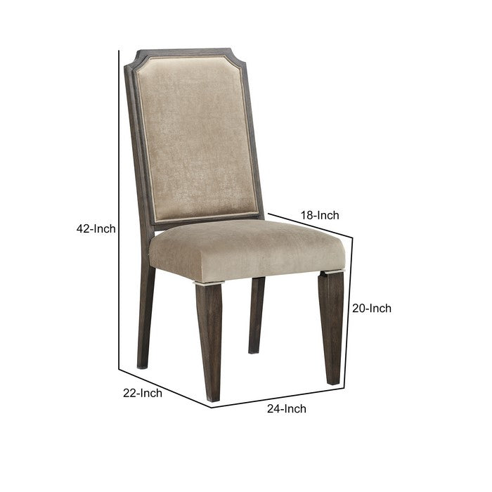Wood and Fabric Upholstered Dining Chair, Set of 2, Brown and Beige