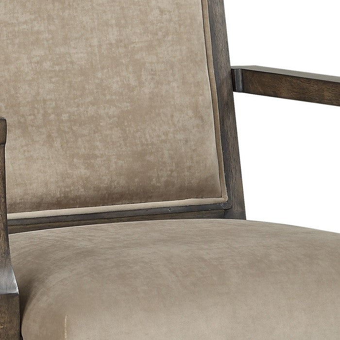 Fabric Upholstered Dining Arm Chairs, Set of 2, Brown and Beige