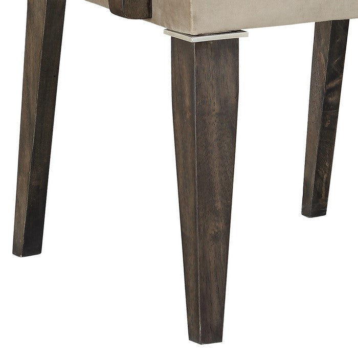 Fabric Upholstered Dining Arm Chairs, Set of 2, Brown and Beige