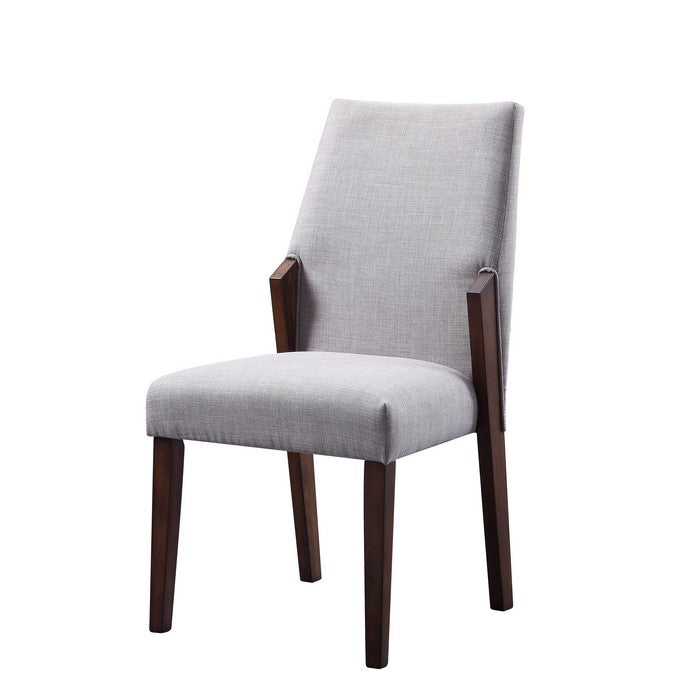 Wood and fabric Upholstered Dining Chairs, Set of 2, Gray and Brown