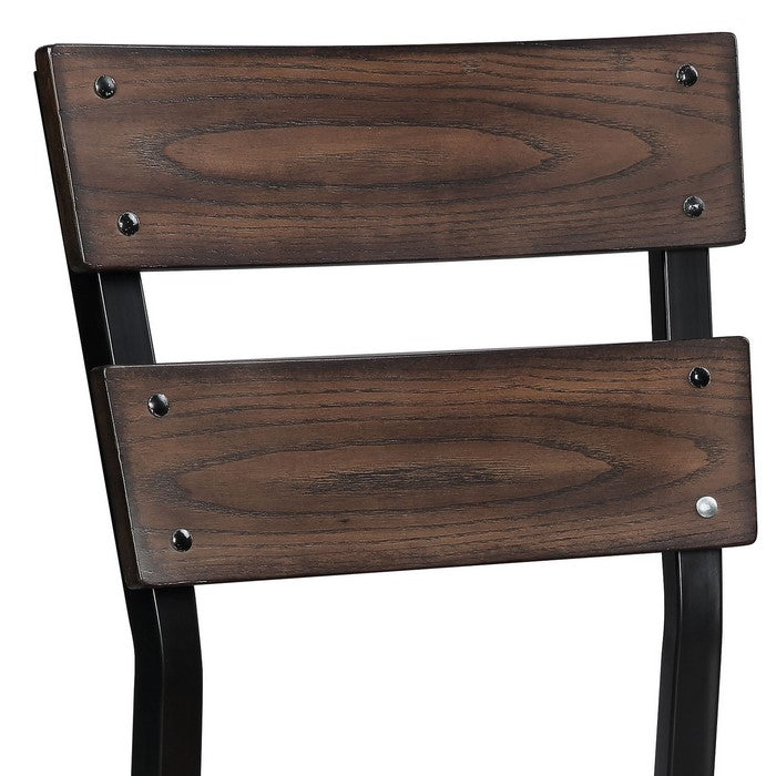Wood and Metal Dining Side Chairs, Set of 2, Brown and Black