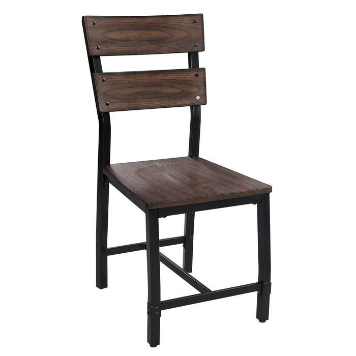 Wood and Metal Dining Side Chairs, Set of 2, Brown and Black