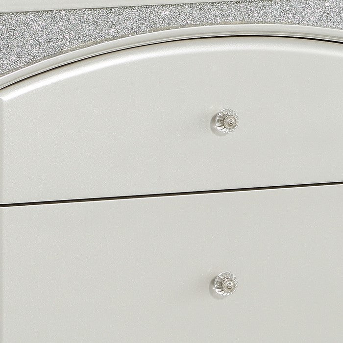 Modern Style 2 Drawer Wooden Nightstand with Rhinestone Inlays, Silver