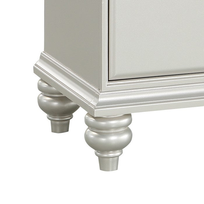 Modern Style 2 Drawer Wooden Nightstand with Rhinestone Inlays, Silver