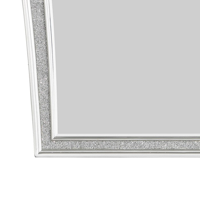 Modern Style Wooden Decorative Mirror with Rhinestone Inlays, Silver