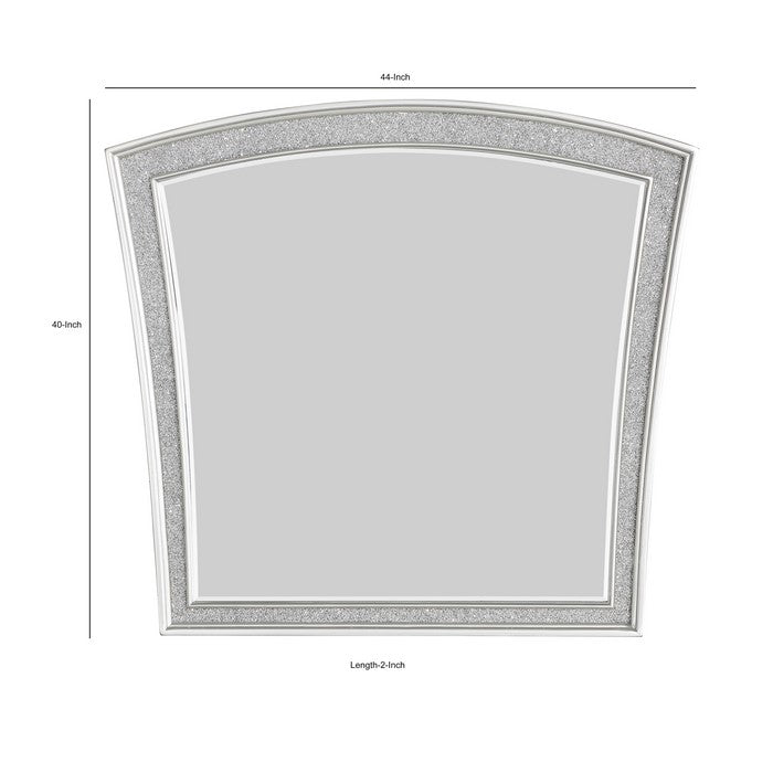 Modern Style Wooden Decorative Mirror with Rhinestone Inlays, Silver