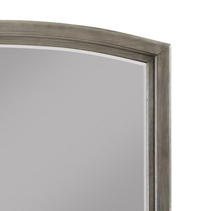 Transitional Style Wooden Decorative Mirror with Arched Top, Gray