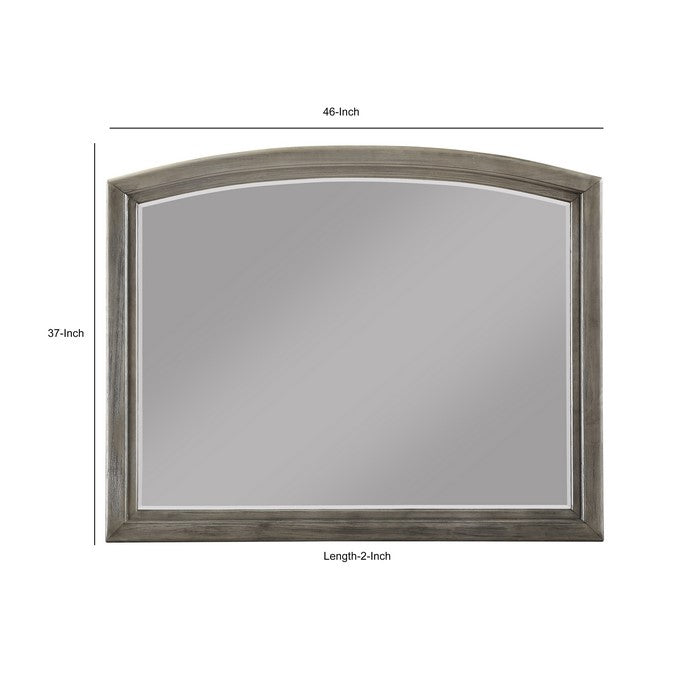 Transitional Style Wooden Decorative Mirror with Arched Top, Gray