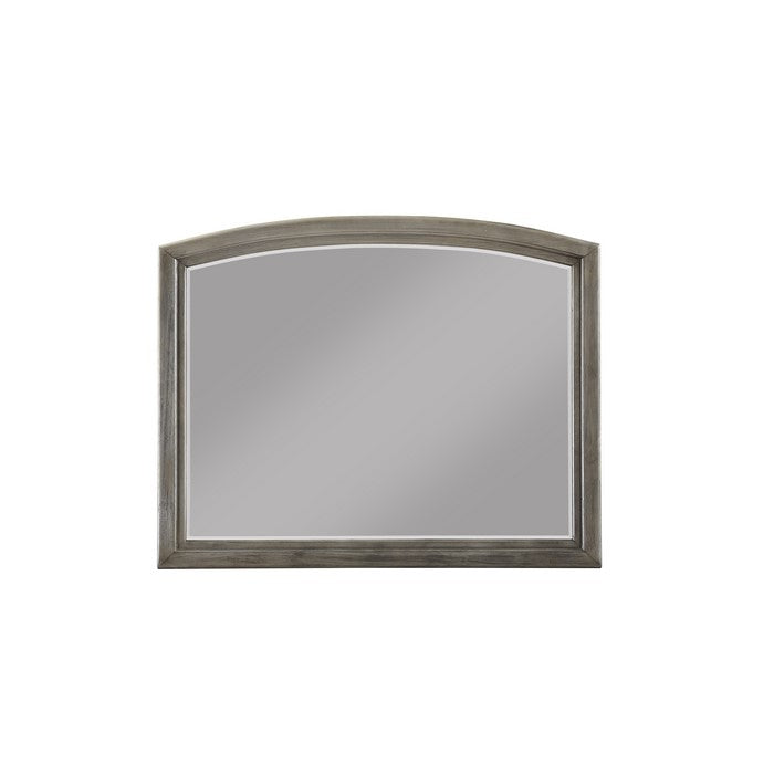 Transitional Style Wooden Decorative Mirror with Arched Top, Gray