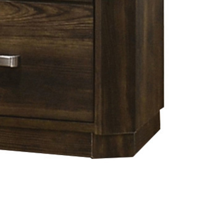Transitional Style 2 Drawer Wooden Nightstand with Plinth Base, Brown