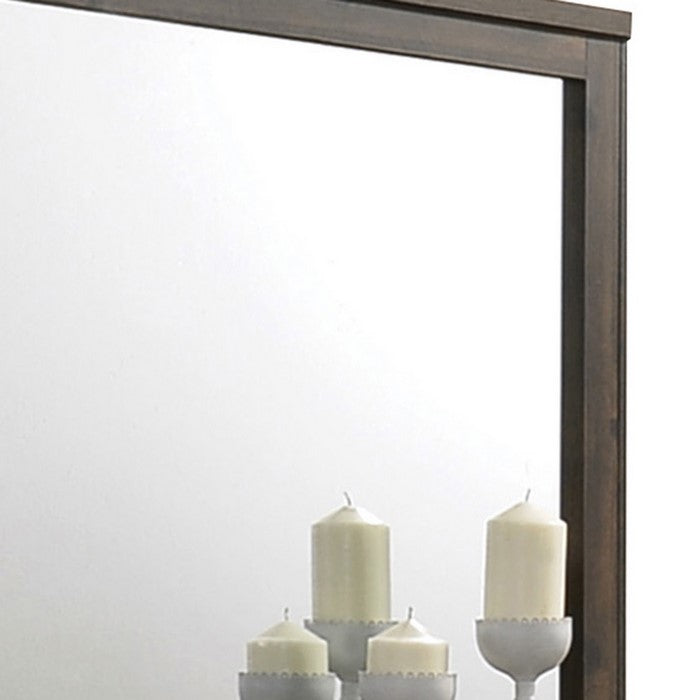 Transitional Style Wooden Decorative Mirror with Grooved Panels, Brown