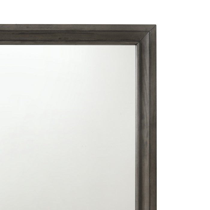 Transitional Style Wooden Decorative Mirror with Beveled Edges, Gray