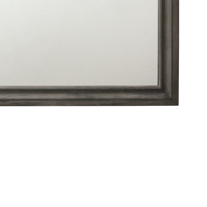 Transitional Style Wooden Decorative Mirror with Beveled Edges, Gray