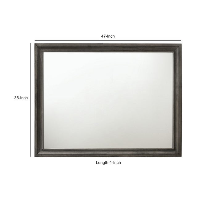 Transitional Style Wooden Decorative Mirror with Beveled Edges, Gray