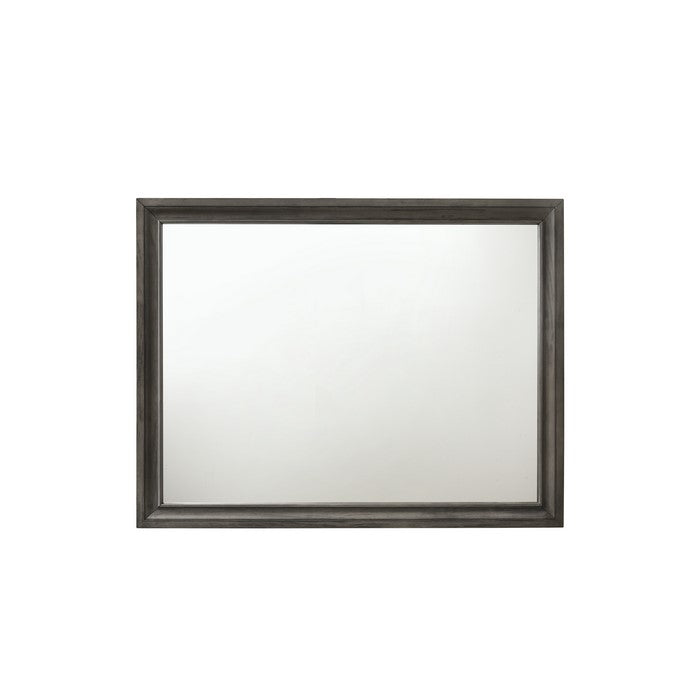 Transitional Style Wooden Decorative Mirror with Beveled Edges, Gray