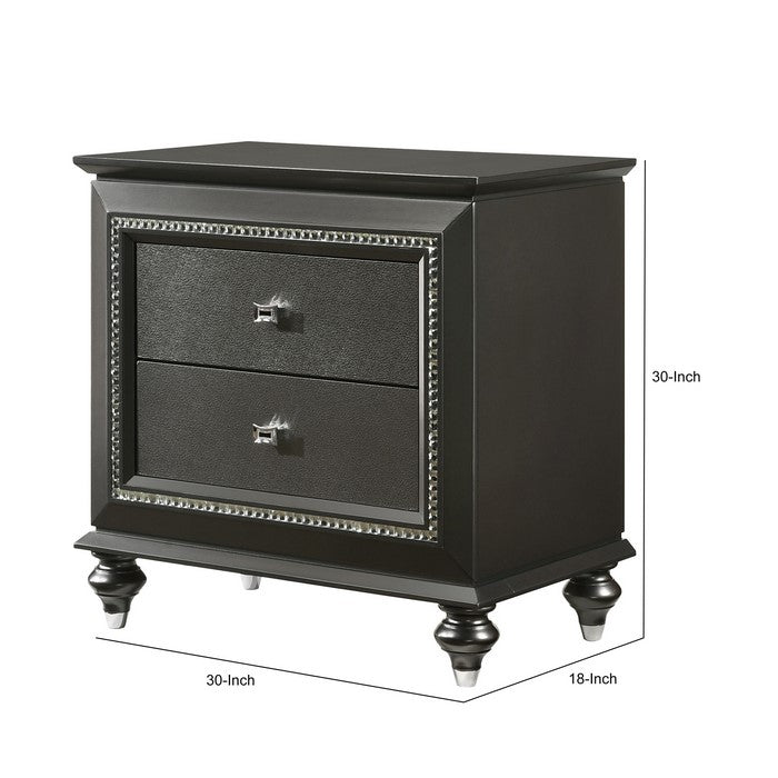 Contemporary Style 2 Drawer Wooden Nightstand with Turned Legs, Gray