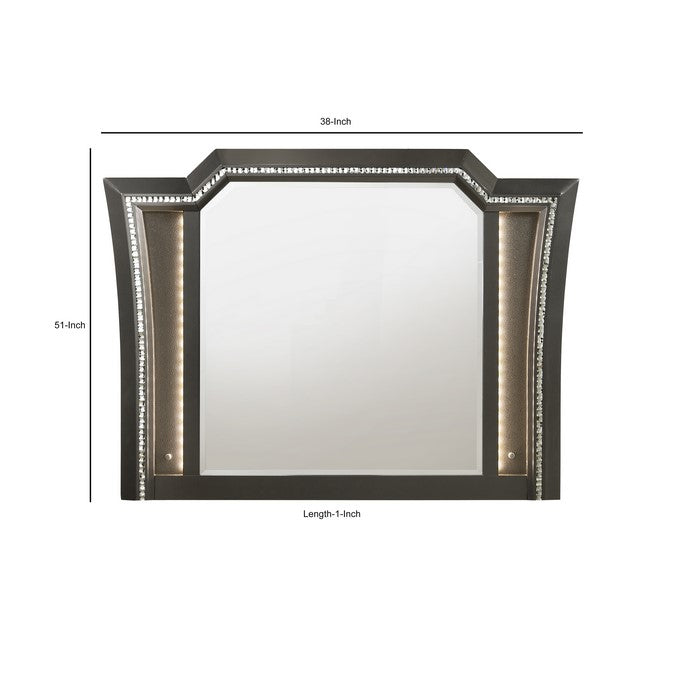 Contemporary Style Wooden Decorative Mirror with LED Lights, Gray