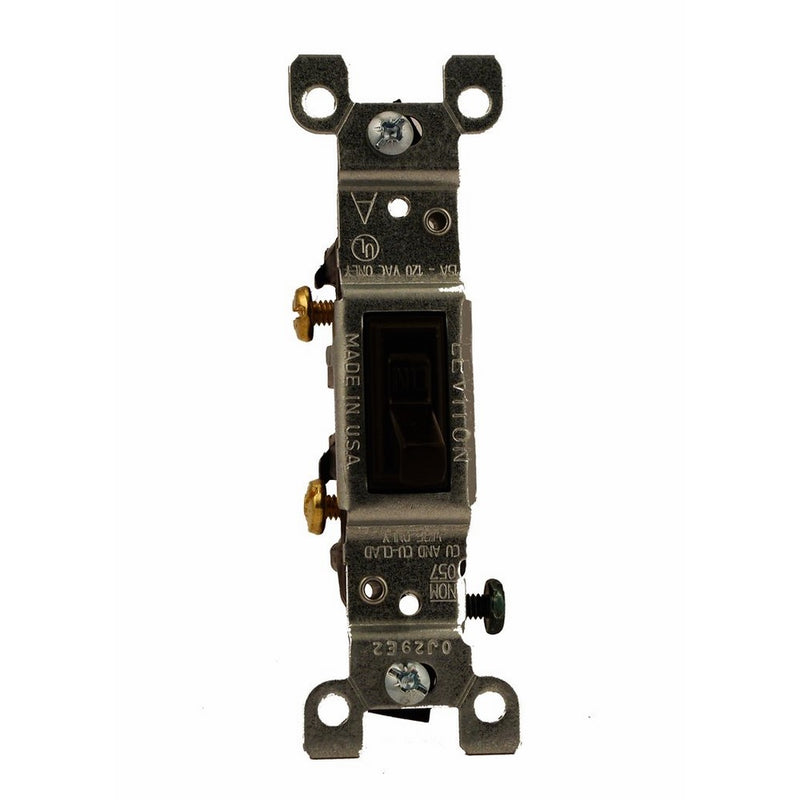 Leviton 1451-2 15 Amp, 120 Volt, Toggle Framed Single-Pole AC Quiet Switch, Residential Grade, Grounding, Brown