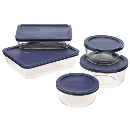 Pyrex Simply Store 10-Piece Glass Food Storage Set with Blue Lids