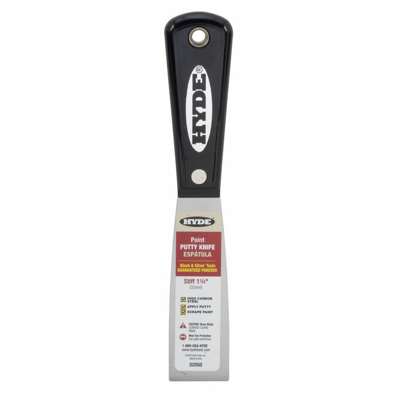 Hyde Tools 02050 1-1/4-Inch Stiff Putty Knife, Black and Silver