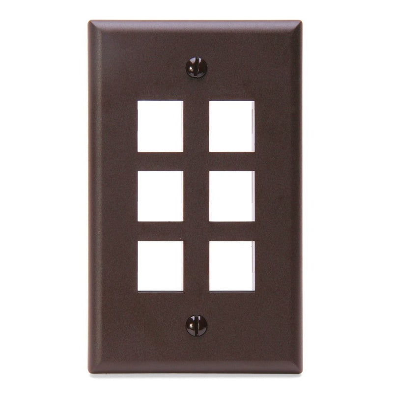 Leviton 41080-6BP QuickPort Wallplate, Single Gang, 6-Port, Brown