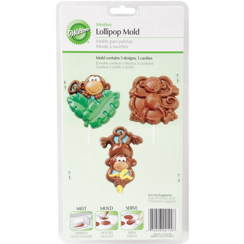 Wilton 2115-2100 Lollipop Mold Monkey, 3 Cavities/3 Designs