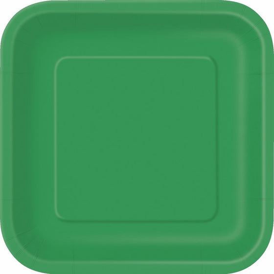 Square Green Paper Plates, 14ct