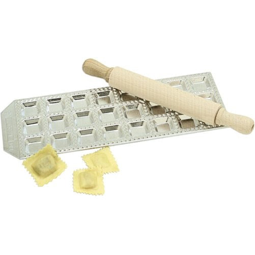 Risoli Aluminum Square Ravioli Maker with Rolling Pin, 24 Cup