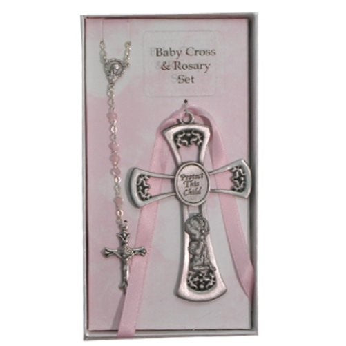 Pewter Girl Cross/Rosary Set