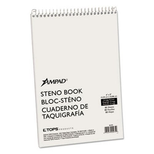 Ampad 25274 Steno Book, 15 lb, Gregg Ruled, 80 Sheets, 6"x9", GN Tint