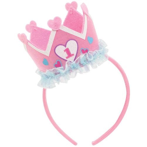 Amscan Girl's 1st Birthday Felt Novelty Headband Party Supplies, 9" x 5.25", Pink