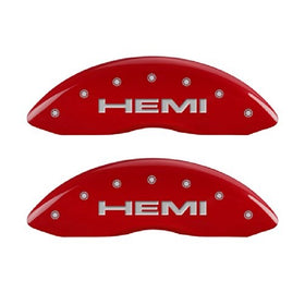 MGP Caliper Covers 42006SHEMRD 'Hemi' Engraved Caliper Cover with Red Powder Coat Finish and Silver Characters, (Set of 4)