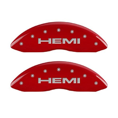 MGP Caliper Covers 42006SHEMRD 'Hemi' Engraved Caliper Cover with Red Powder Coat Finish and Silver Characters, (Set of 4)
