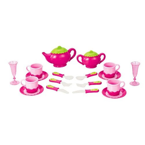 Liberty Imports Deluxe Pink Tea Set for Kids with Tea Pots, Cups, Dishes and Kitchen Utensils (18 pcs)