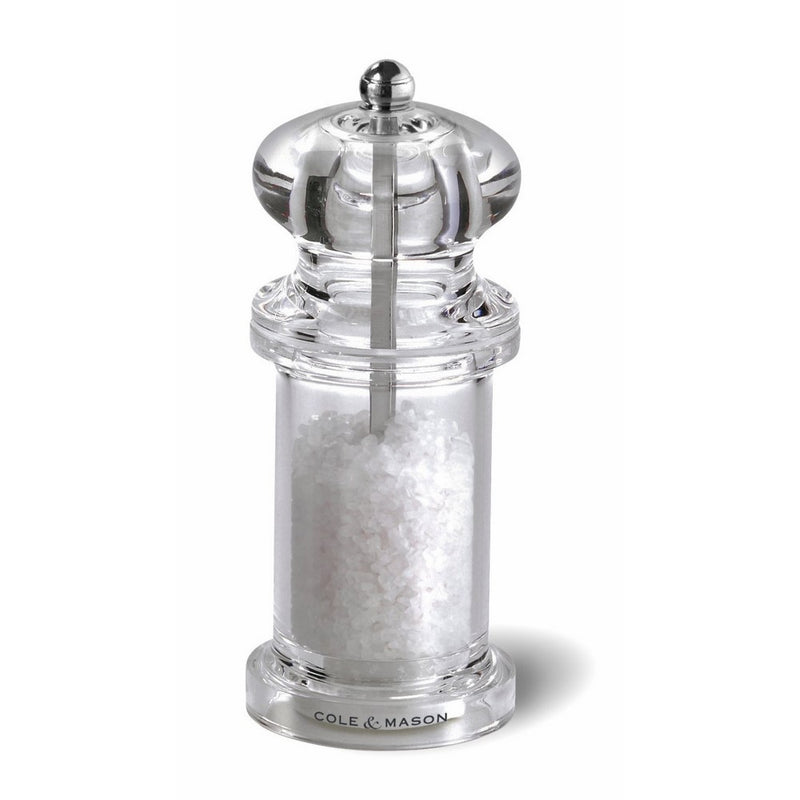 COLE & MASON 505 Salt Grinder - Clear Acrylic Mill Includes Precision Mechanism and Premium Sea Salt