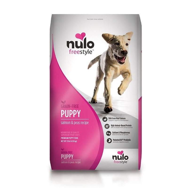 Nulo Puppy Food Grain Free Dry Kibble with BC30 Probiotic and DHA (Salmon and Peas Recipe, 11lb Bag)