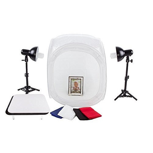 Fovitec StudioPRO 24" Photo Studio Portable Table Top Product Photography Lighting Tent Lightbox Kit - Includes 4 x Backdrops, 2 x Light Stands, 2 x Magnetic Display Tables, 2 x 30W Daylight Fluorescent Bulbs