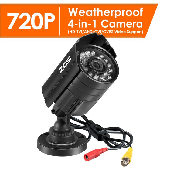 ZOSI 720P 4-in-1 HD TVI/CVI/AHD/CVBS 1280TVL 1.0MP Hi-Resolution CCTV Camera Home Security System 65ft Day/Night Vision Vandalproof Waterproof For HD-TVI, AHD, CVI, and CVBS/960H analog DVR