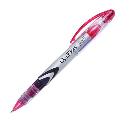 Staples OptiFlow Rollerball Pens, Fine Point, Red, Dozen