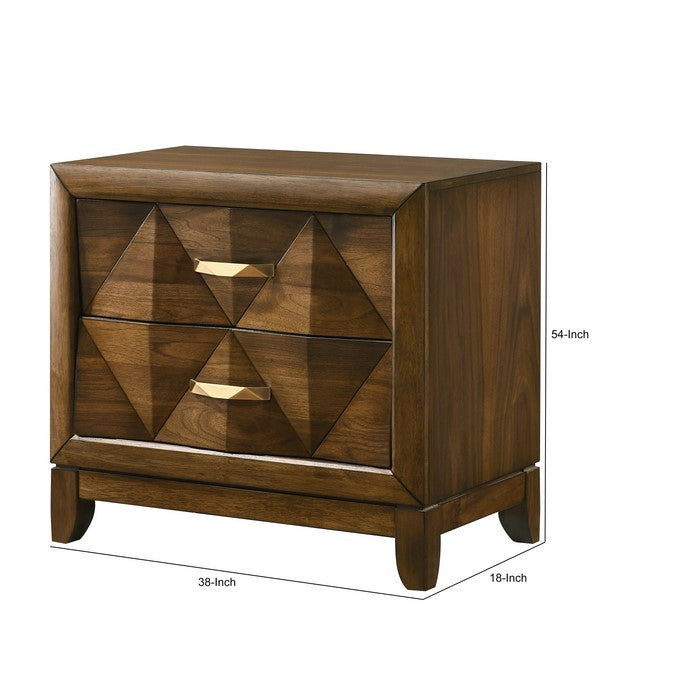 Transitional 2 Drawer Wooden Nightstand with Chamfered Legs, Brown