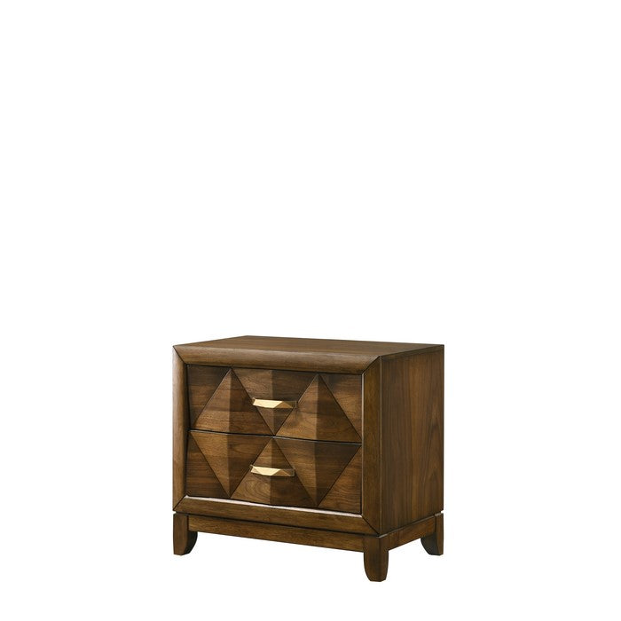 Transitional 2 Drawer Wooden Nightstand with Chamfered Legs, Brown