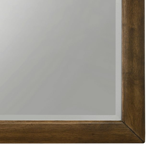 Transitional Style Wooden Decorative Mirror with Beveled Edge, Brown