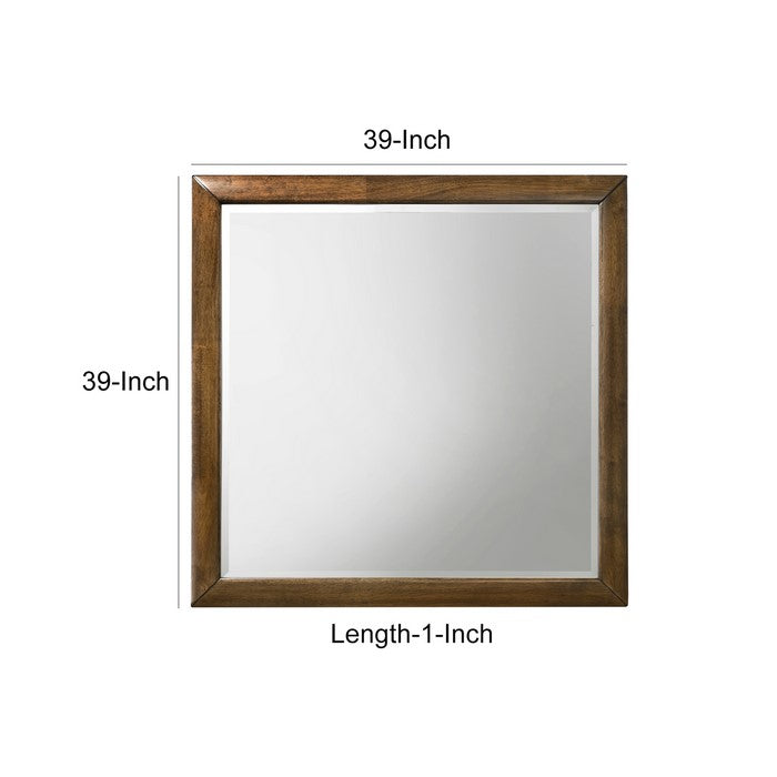 Transitional Style Wooden Decorative Mirror with Beveled Edge, Brown