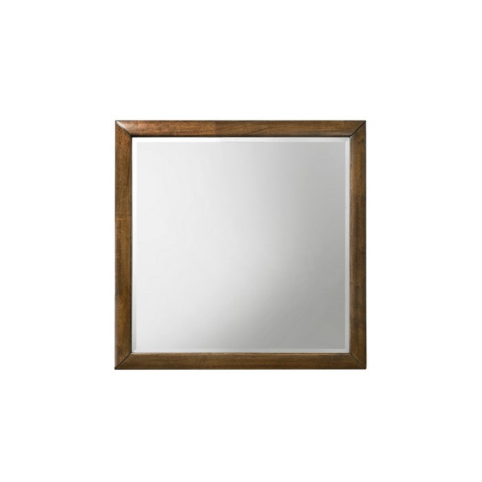 Transitional Style Wooden Decorative Mirror with Beveled Edge, Brown