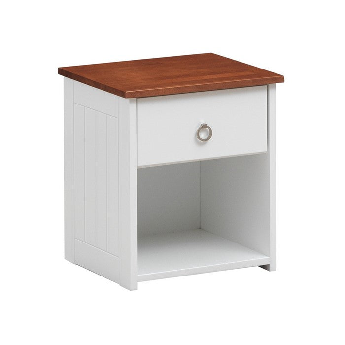 Nautical Wooden Nightstand with Open Compartment, Brown and White
