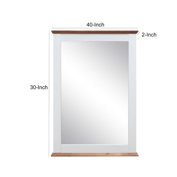 Nautical Style Wooden Mirror with Flat Base, Brown and White