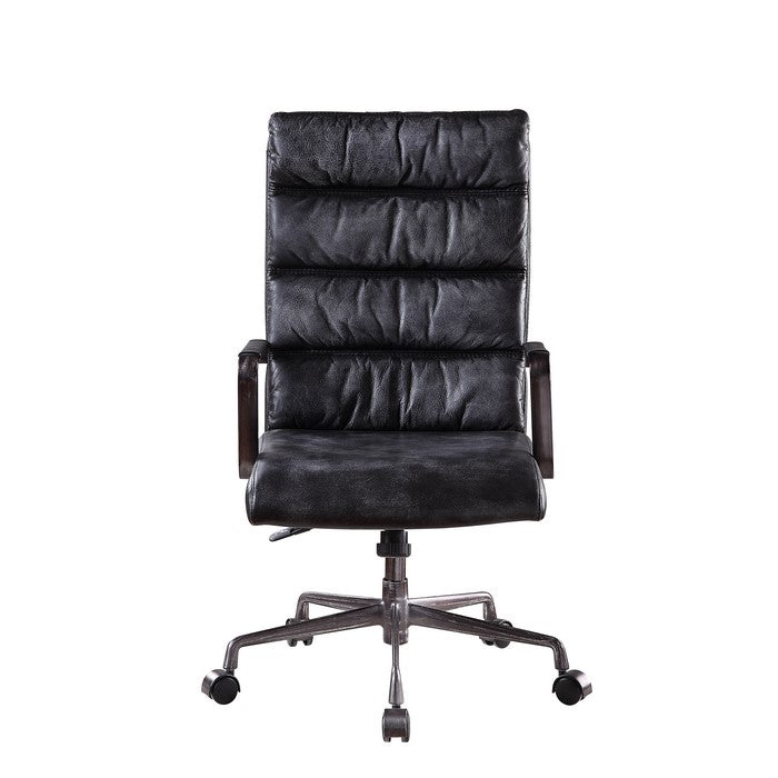 Leatherette Upholstered Wooden Office Chair with 5 Star Base, Black