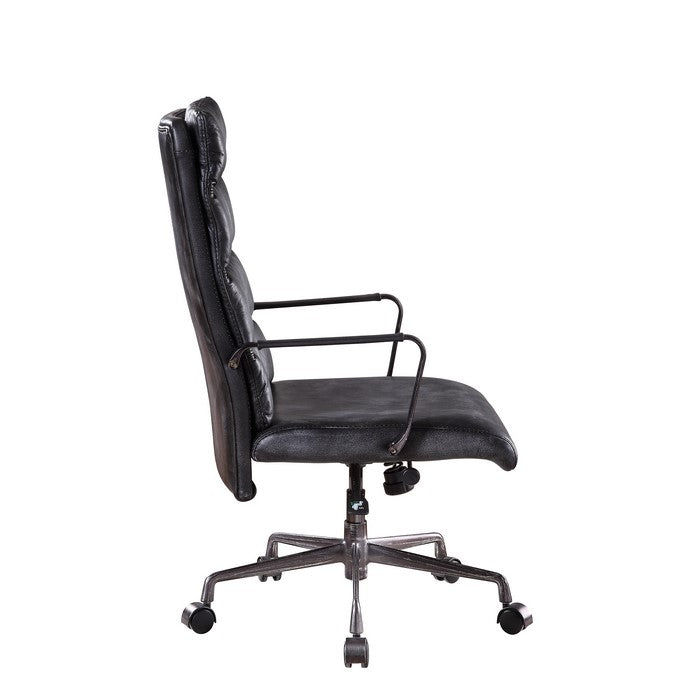 Leatherette Upholstered Wooden Office Chair with 5 Star Base, Black